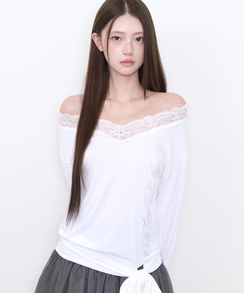 LACE TIE LONG SLEEVE - 2 COLORS WHITE