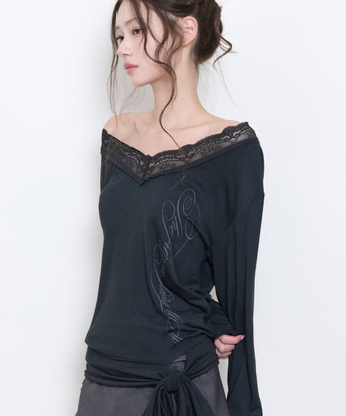 LACE TIE LONG SLEEVE - 2 COLORS BLACK