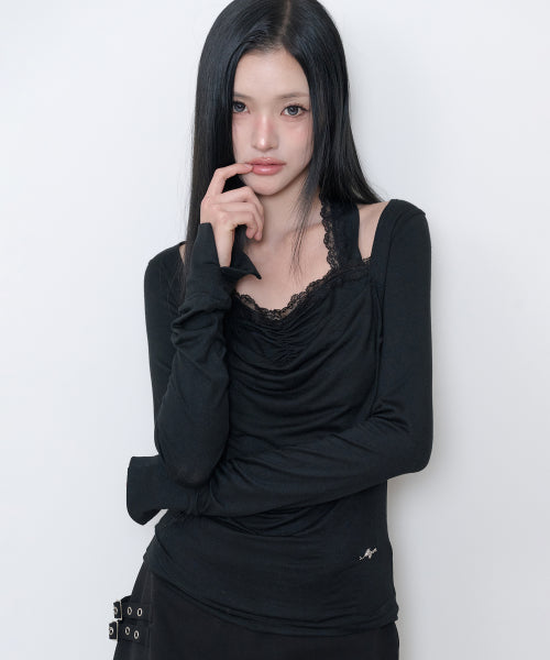 COWL LACE LONG SLEEVE - 3 COLORS BLACK