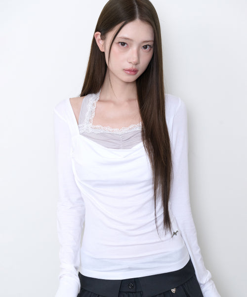 COWL LACE LONG SLEEVE - 3 COLORS WHITE