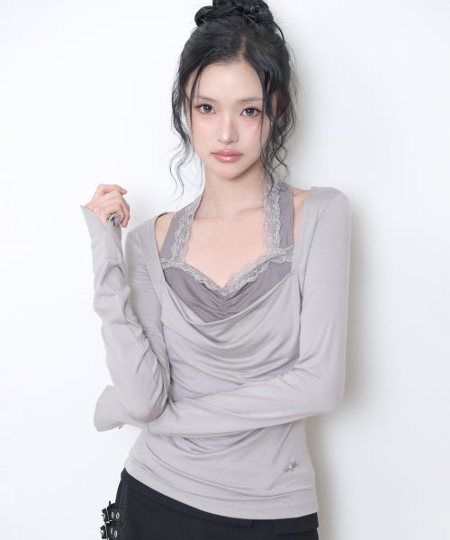 COWL LACE LONG SLEEVE - 3 COLORS BEIGE