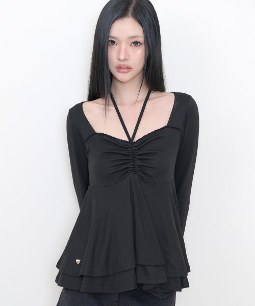 HALTER FLARE LONG SLEEVE - 3 COLORS BLACK