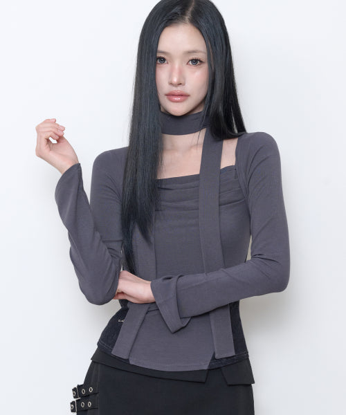 DRAPE BOLERO TOP - 3 COLORS CHARCOAL