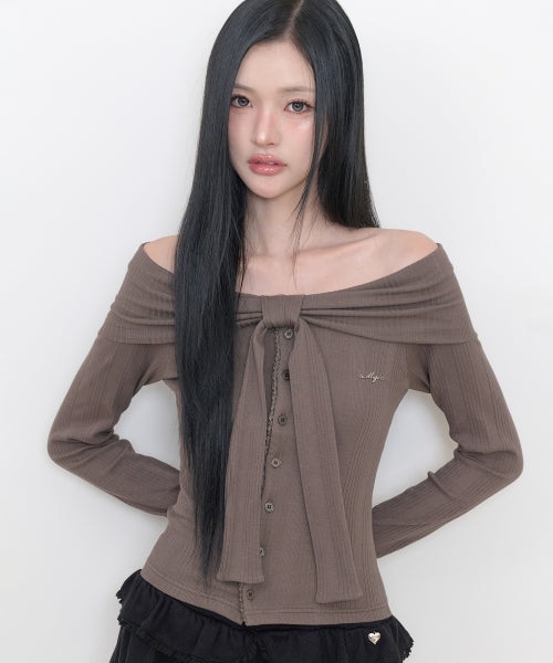 PURE BOW CARDIGAN TOP - 5 COLORS BROWN