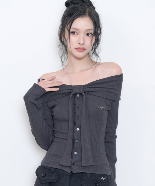 PURE BOW CARDIGAN TOP - 5 COLORS CHARCOAL