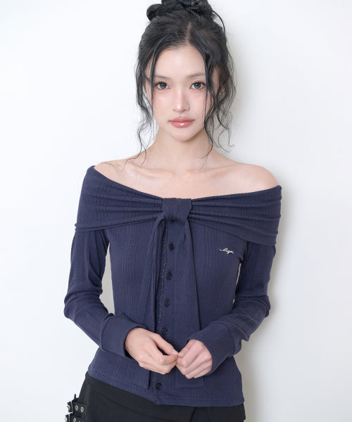 PURE BOW CARDIGAN TOP - 5 COLORS NAVY
