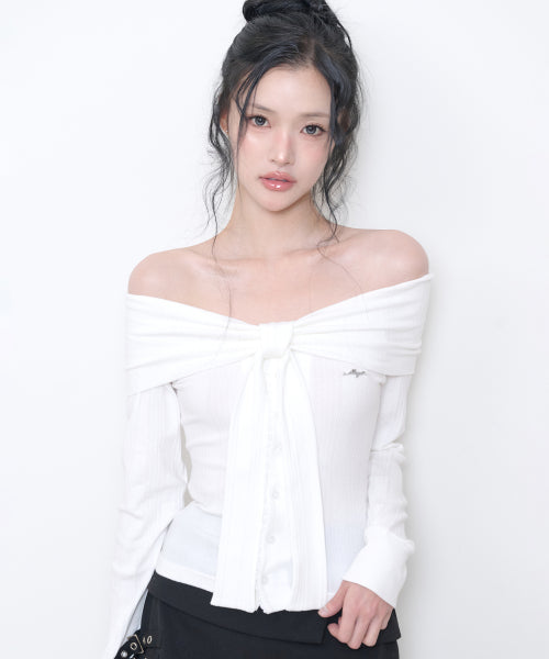 PURE BOW CARDIGAN TOP - 5 COLORS WHITE