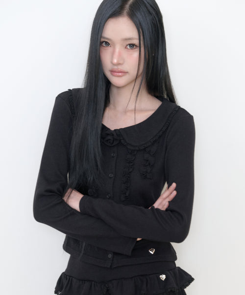 BLOOM FRILL CARDIGAN - 2 COLORS BLACK