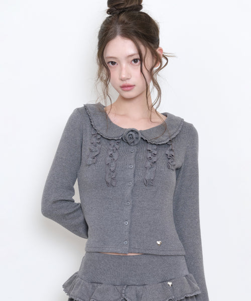 BLOOM FRILL CARDIGAN - 2 COLORS CHARCOAL