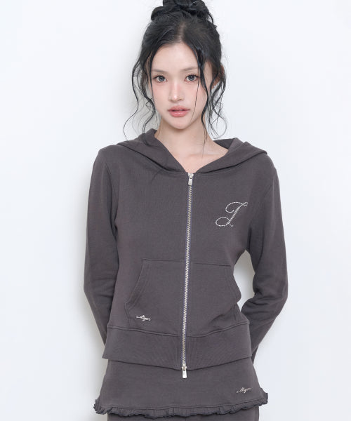 BASIC SLIM HOOD ZIP UP - 4 COLORS CHARCOAL