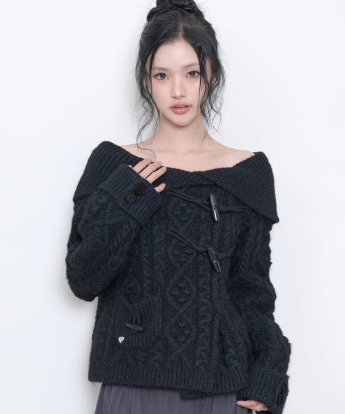 TOGGLE KNIT CARDIGAN - 3 COLORS BLACK