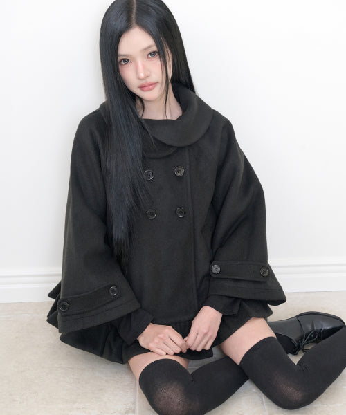 FRILL CAPE COAT - 2 COLORS BLACK