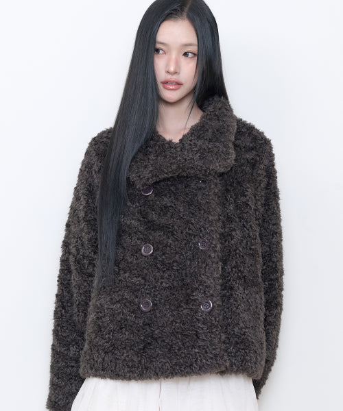 CURLY FUR JACKET - 3 COLORS BROWN