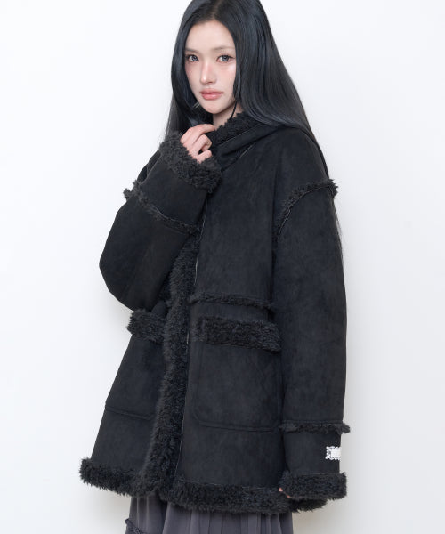 SHEARLING MUSTANG HALF COAT - 3 COLORS BLACK