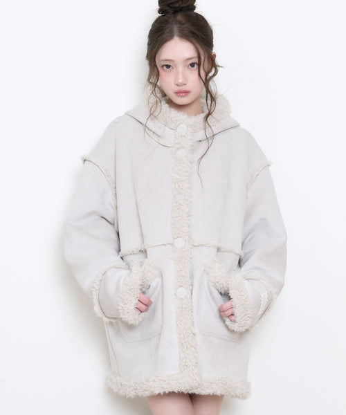 SHEARLING MUSTANG HALF COAT - 3 COLORS IVORY