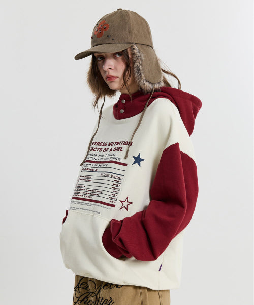 GIRL STRESS NUTRITION BUTTON HOODIE BURGUNDY