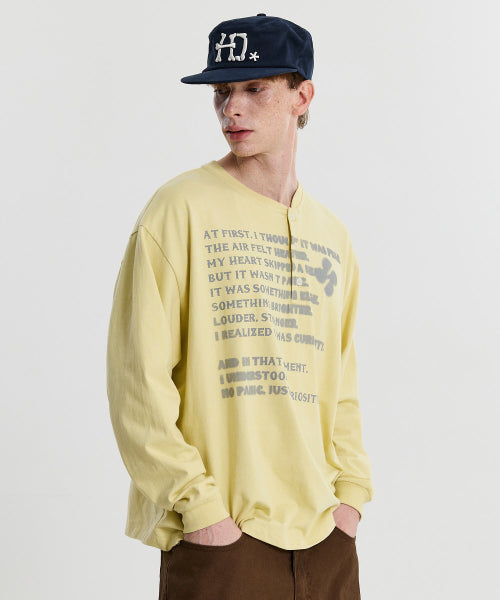CLOVER TYPO HENLEY NECK LONG SLEEVE - 2 COLORS LIGHT YELLOW