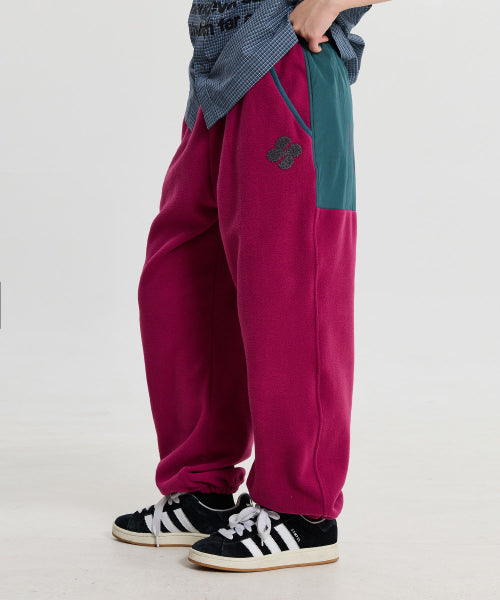 FLEECE COLOR BLOCK BACK LOGO PANTS - 3 COLORS PURPLE