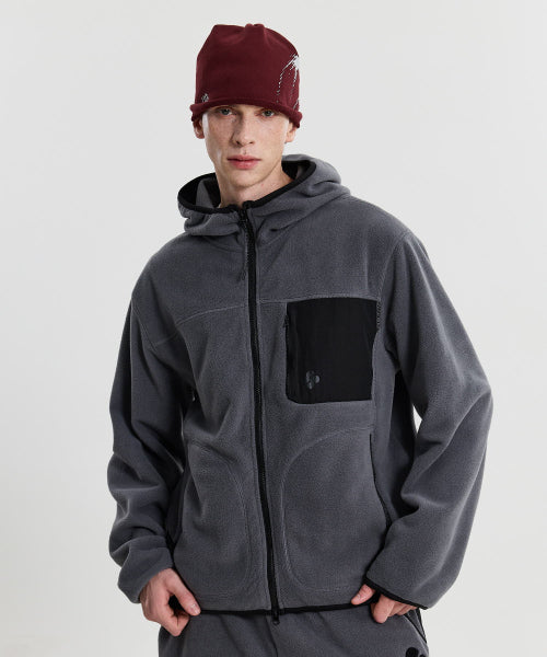 FLEECE COLOR BLOCK HOODED JACKET - 3 COLORS CHARCOAL