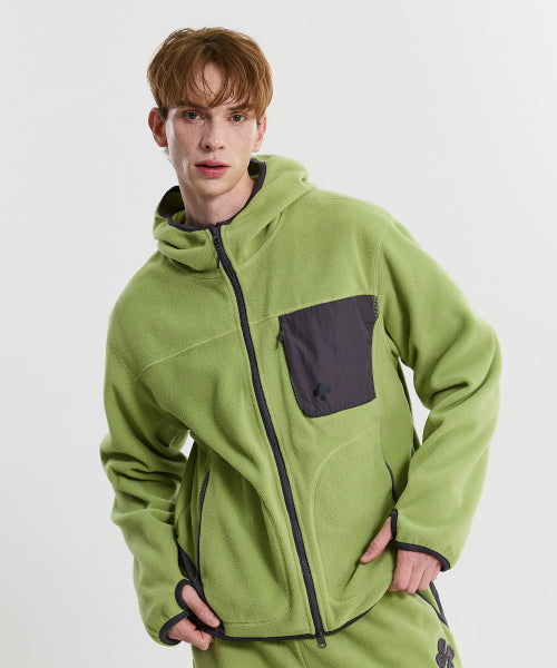 FLEECE COLOR BLOCK HOODED JACKET - 3 COLORS LIGHT GREEN