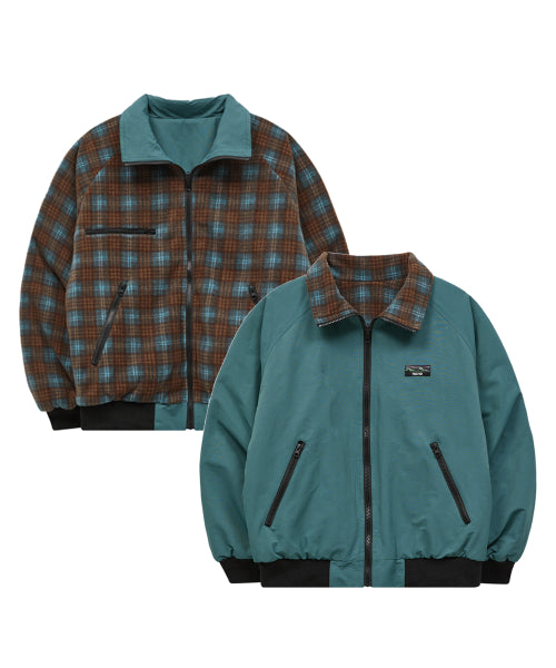 REVERSIBLE CHECK FLEECE WARM UP JACKET - 2 COLORS GREEN