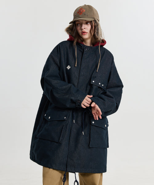 FISHTAIL MULTI POCKET DENIM FIELD COAT - 2 COLORS NAVY