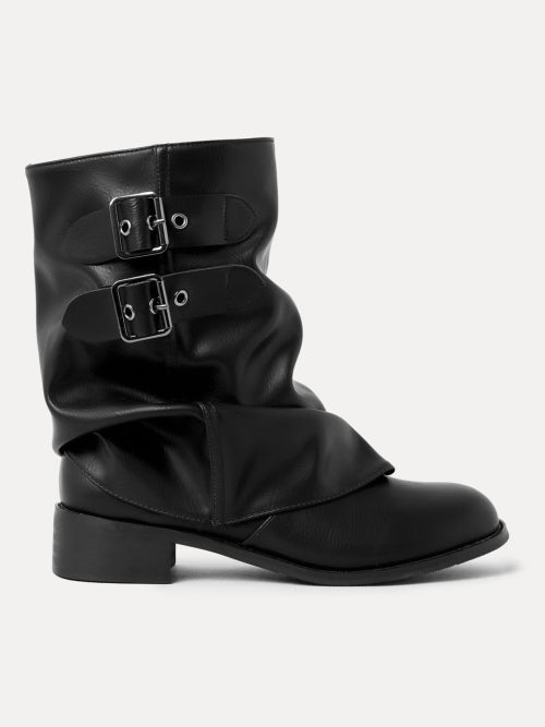SLOUCHY BUCKLE BOOTS - 2 COLORS BLACK