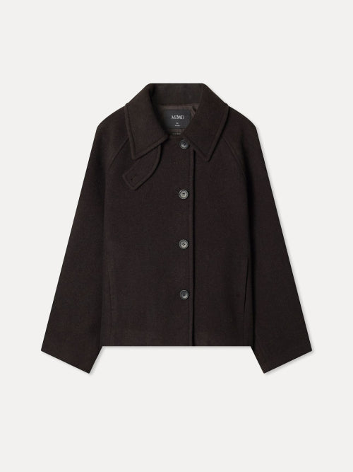 WOOL BLENDED DOUBLE STAND COLLAR SHORT COAT - 2 COLORS BLACK
