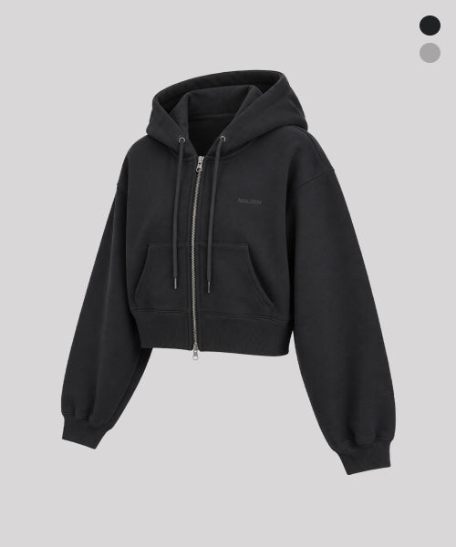 SYMBOL LOGO CROP ZIP-UP HOODIE - 2 COLORS BLACK