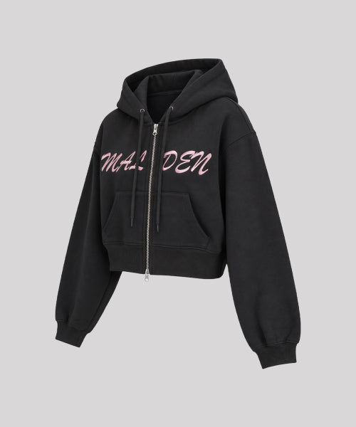 LETTERING LOGO CROP ZIP-UP HOODIE BLACK