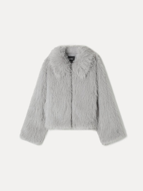 FAKE FUR ZIP UP JACKET - 2 COLORS LIGHT GREY