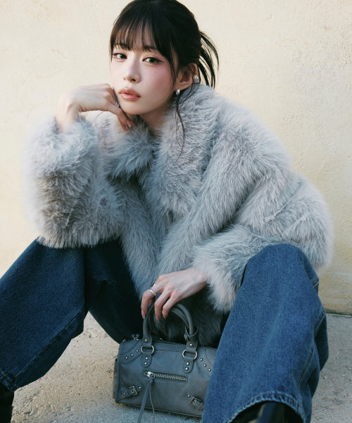 FAKE FUR ZIP UP JACKET - 2 COLORS LIGHT GREY