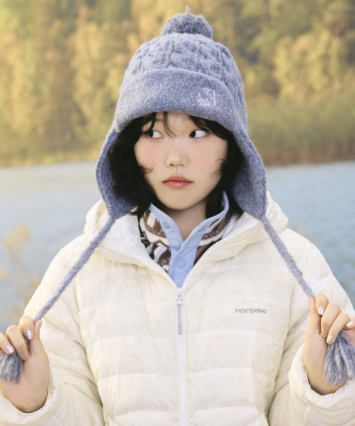 AUTUMN BREEZE POM POM EARFLAP BEANIE - 2 COLORS SKY BLUE