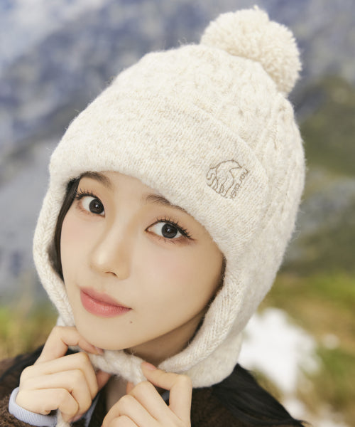 AUTUMN BREEZE POM POM EARFLAP BEANIE - 2 COLORS OFF WHITE