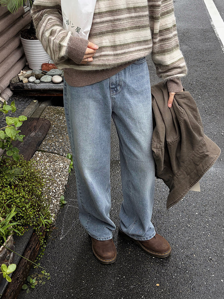 TODAY WIDE MID-BLUE DENIM PANTS