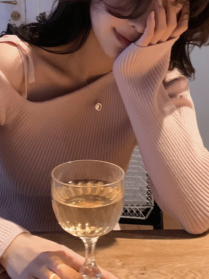 BIRTHDAY UNBALANCE RIBBON OFF-SHOULDER KNIT - 5 COLORS