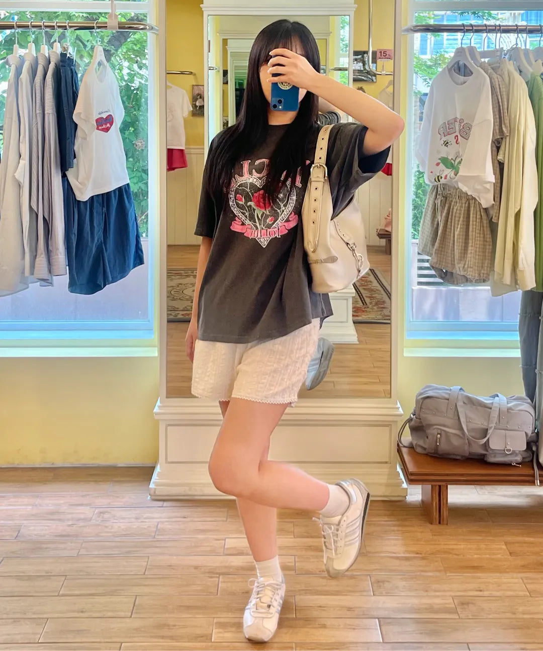 GLASSY ROSE PIGMENT TEE - CHARCOAL