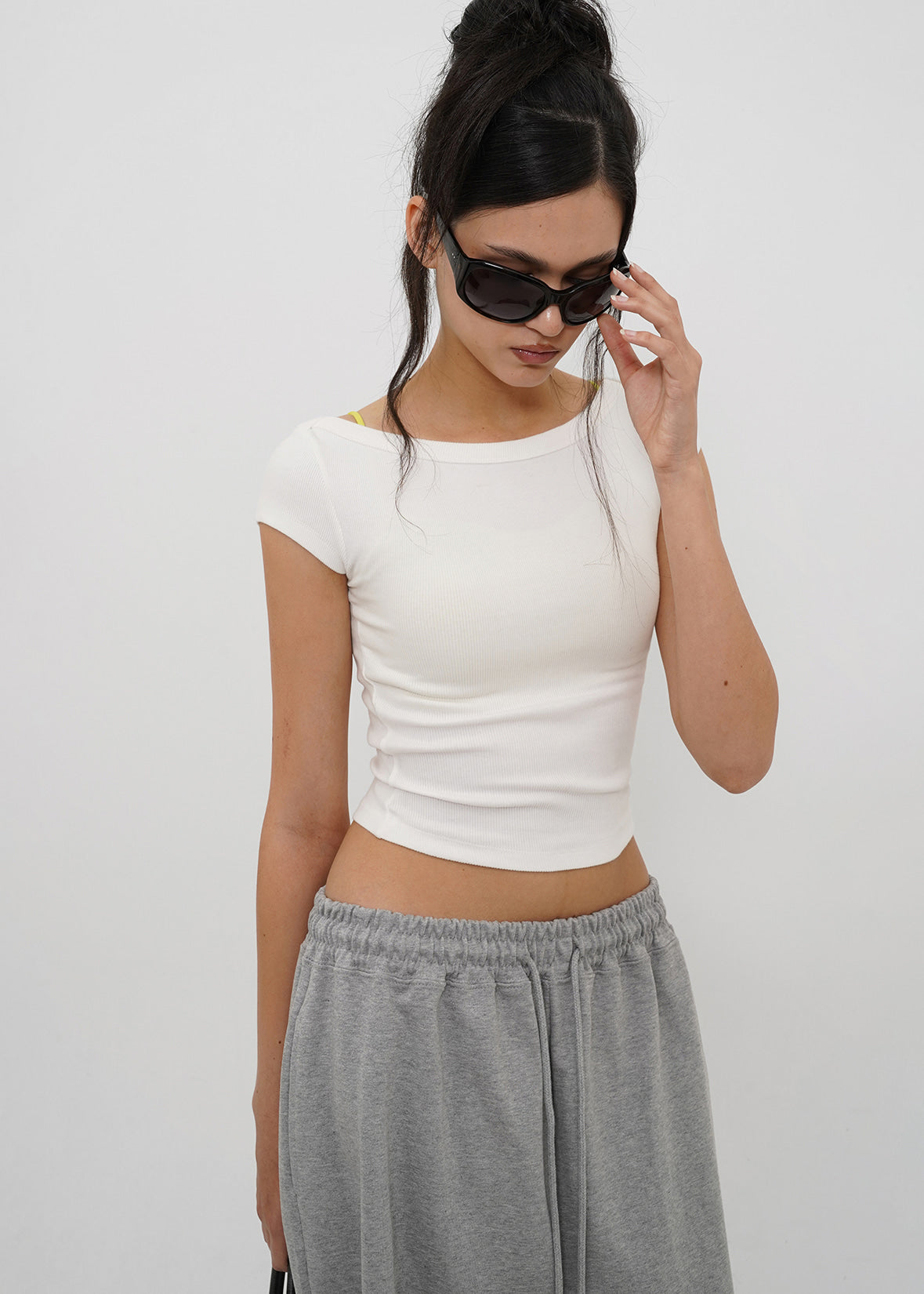 BASIC RIBBED BOAT NECK SHORT SLEEVE TEE 10