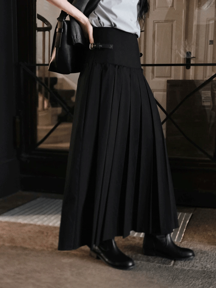 PREMIUM BELTED PLEATS SKIRT - 2 COLORS