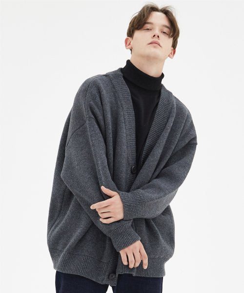 HEAVY OVERFIT CARDIGAN - 2 COLORS CHARCOAL