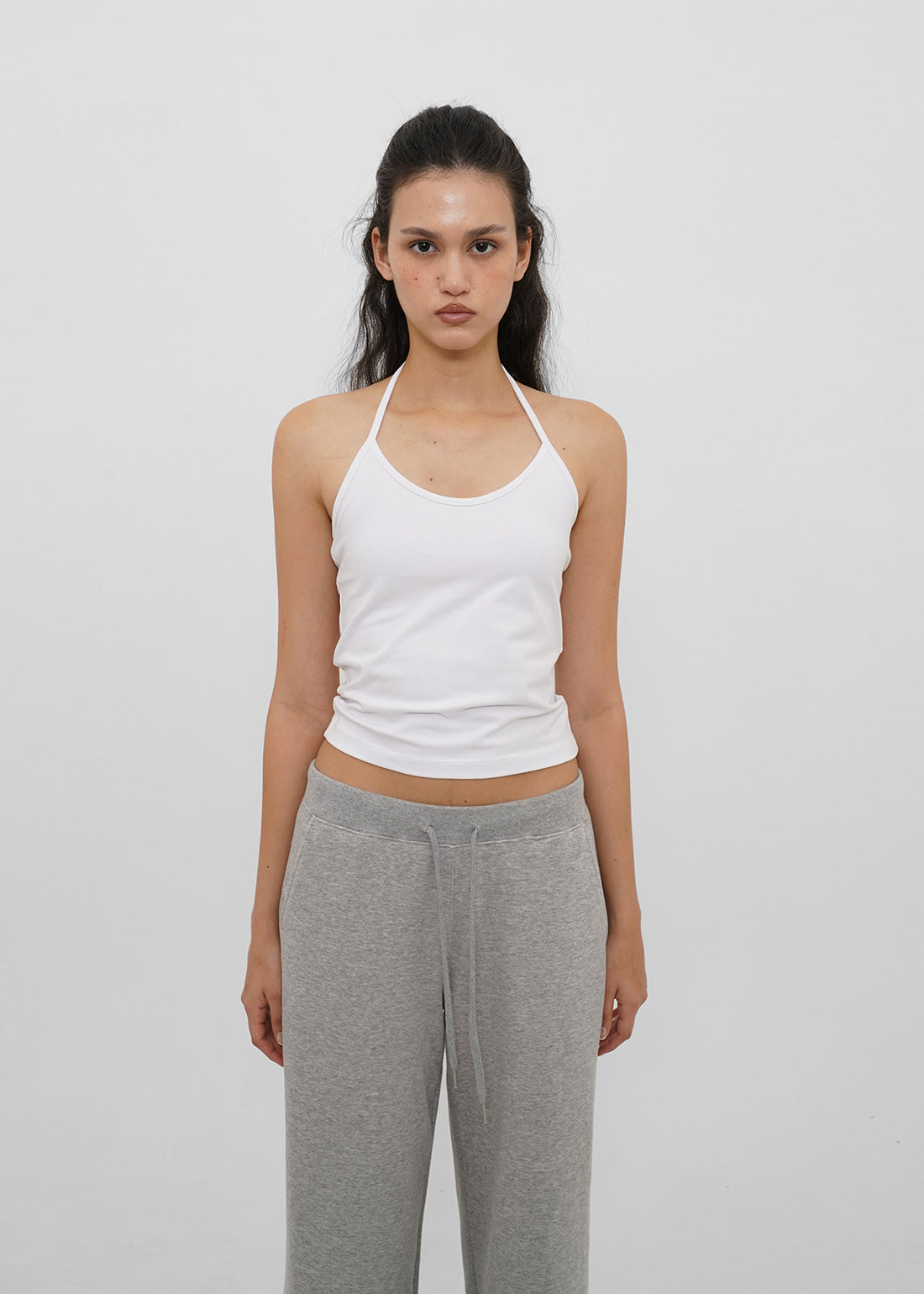 STRETCH COTTON STRAP HALTER TANK 14