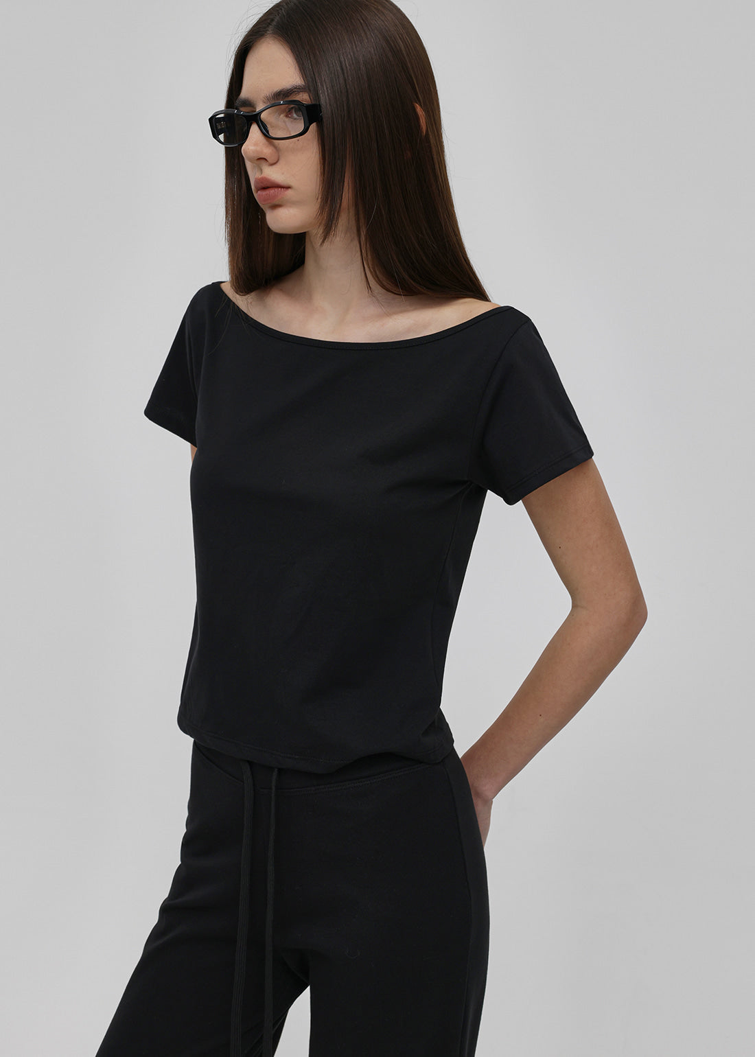 WASHABLE COOL BOAT NECK SHORT SLEEVE TEE 2