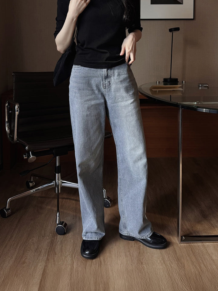 TODAY WIDE MID-BLUE DENIM PANTS