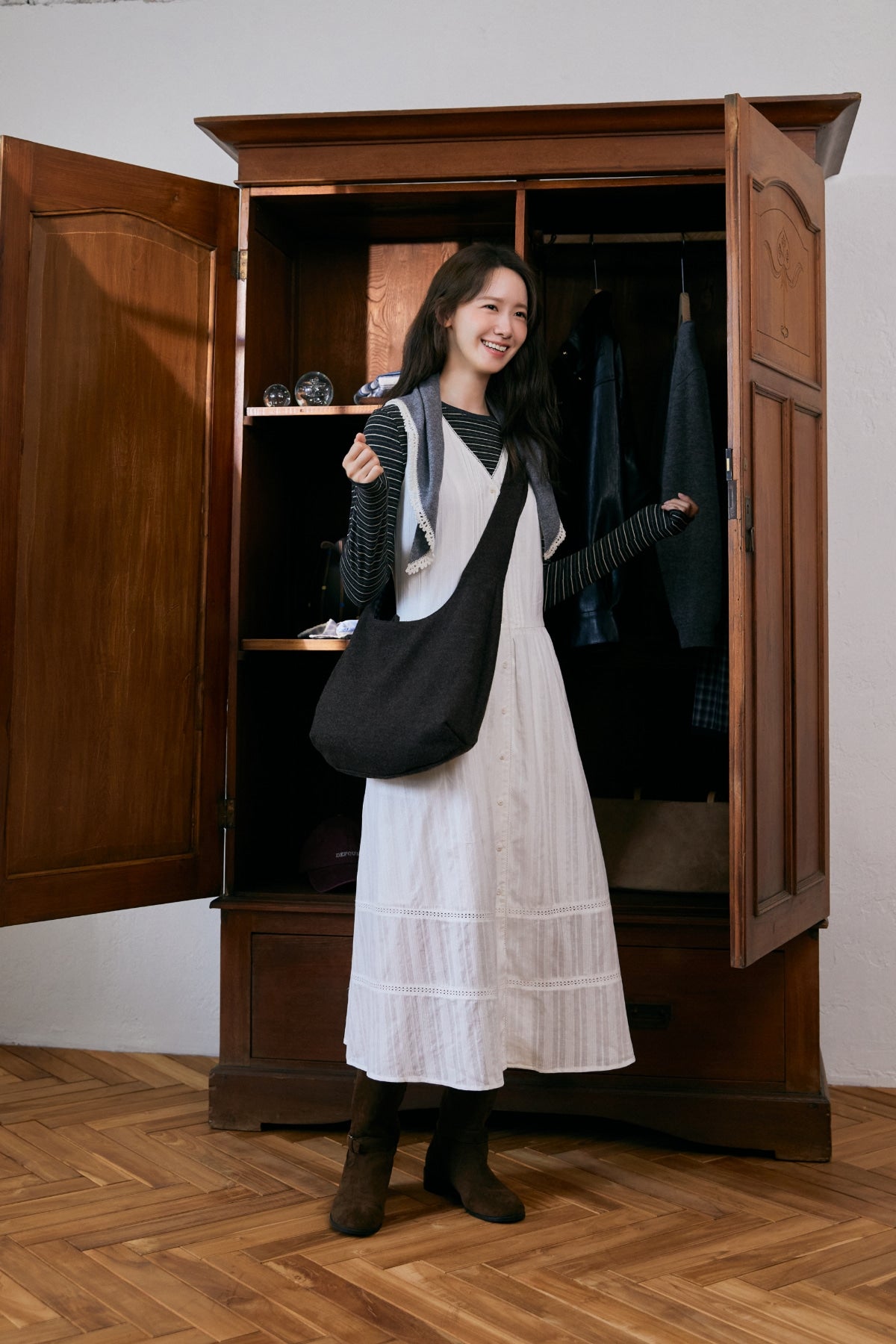 【YOONA同款】 EYELET BUTTON LAYERED ONE-PIECE