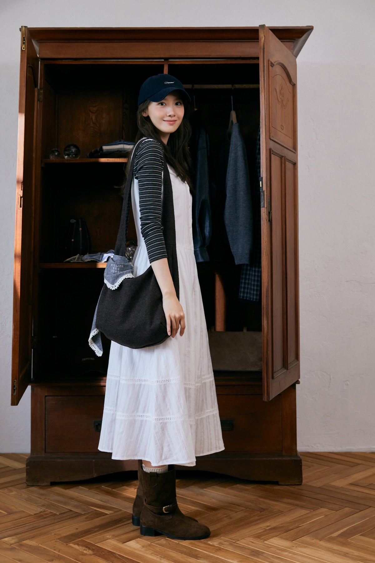 【YOONA同款】 EYELET BUTTON LAYERED ONE-PIECE