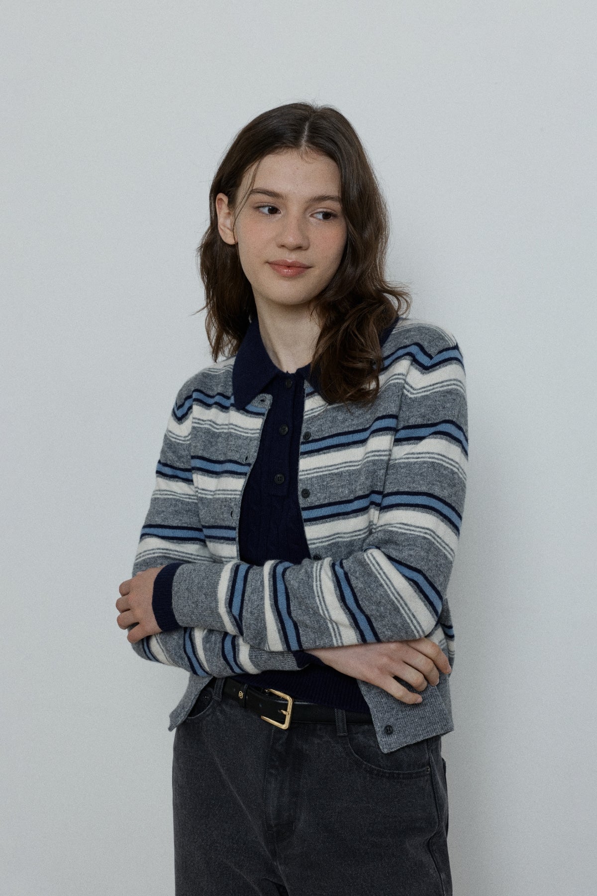 【YOONA同款】 WOOL STRIPE KNIT CARDIGAN