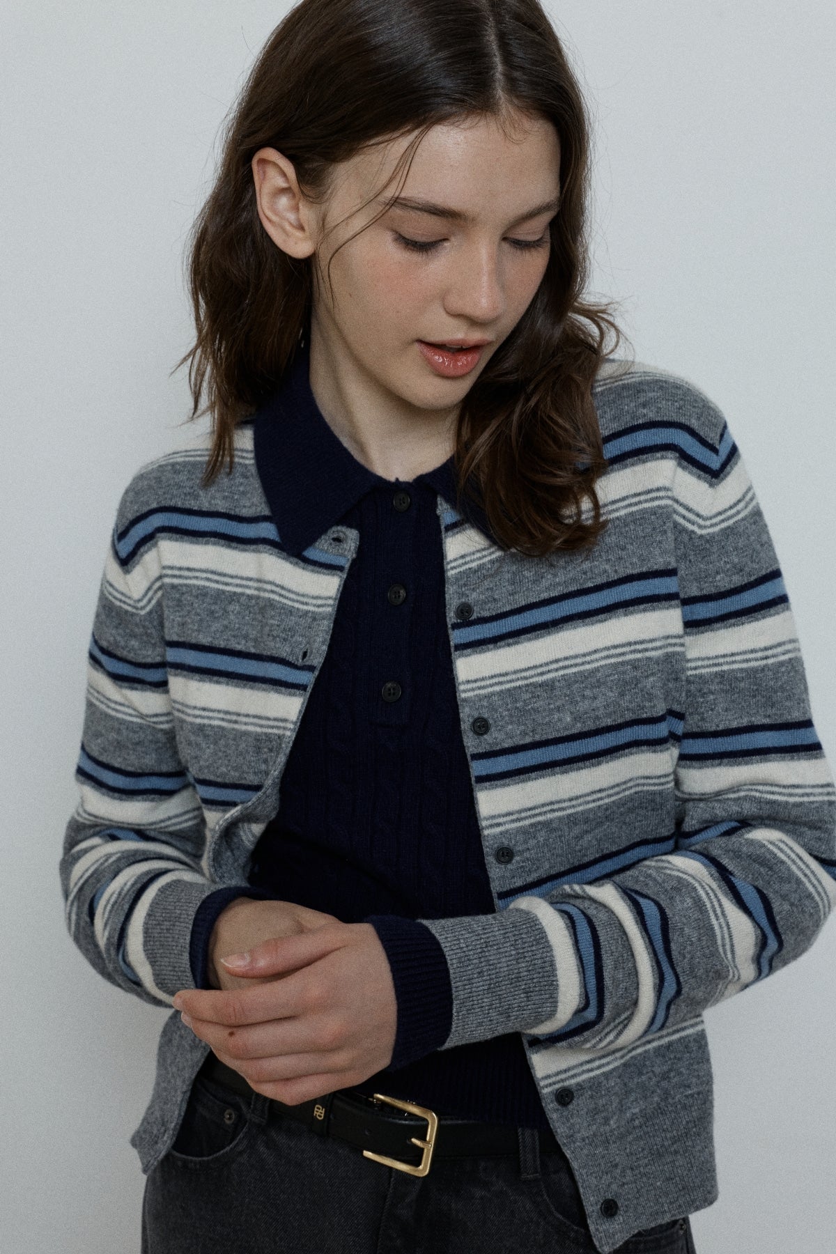 【YOONA同款】 WOOL STRIPE KNIT CARDIGAN
