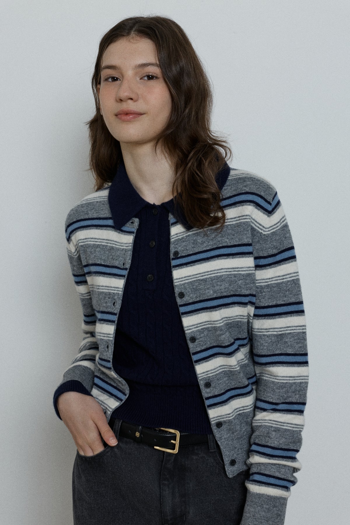 【YOONA同款】 WOOL STRIPE KNIT CARDIGAN