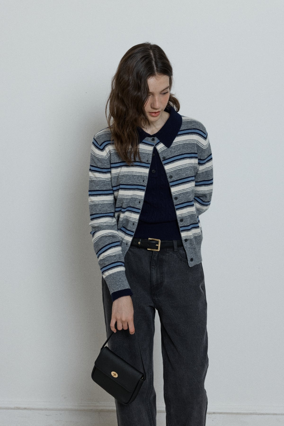 【YOONA同款】 WOOL STRIPE KNIT CARDIGAN