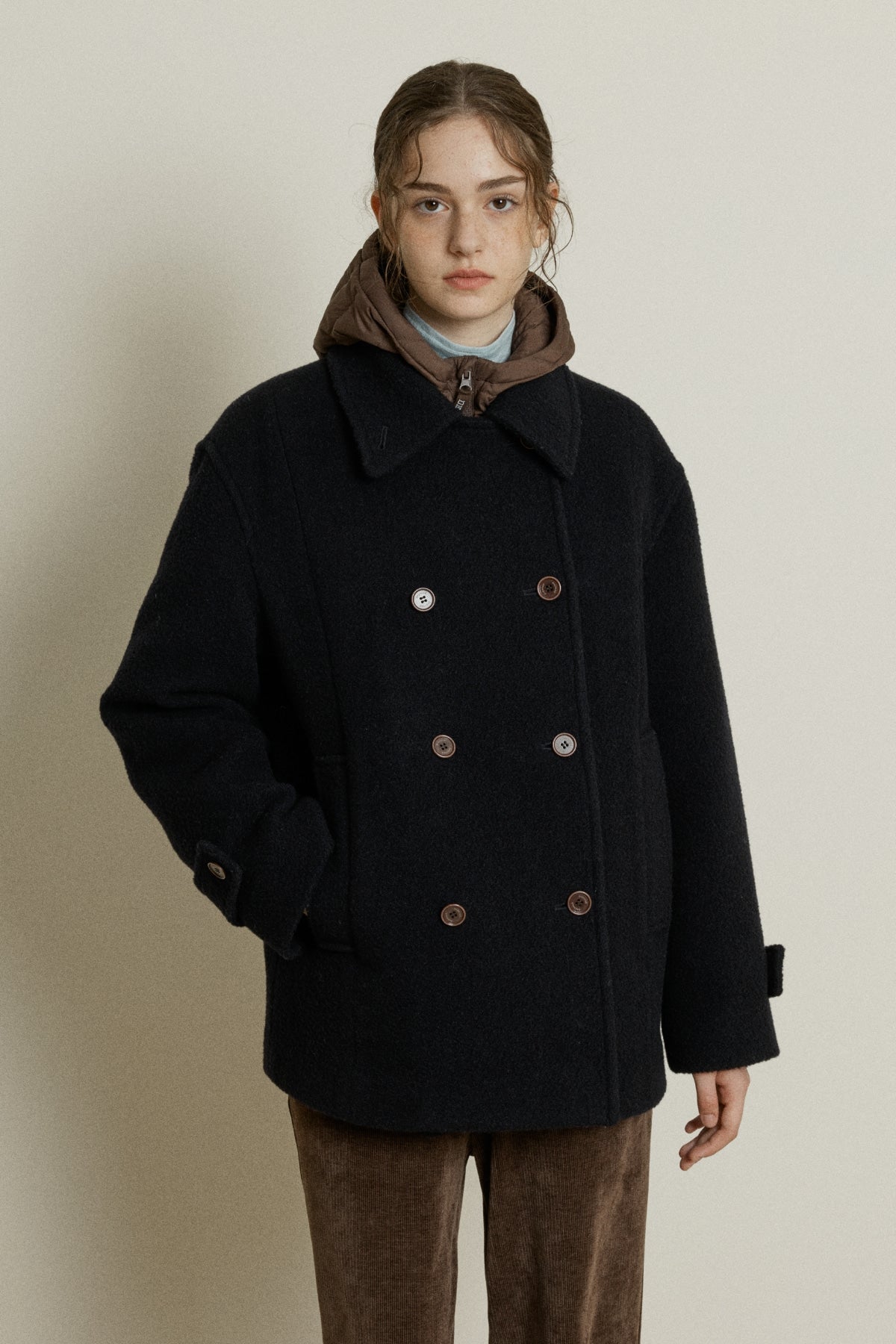 【YOONA同款】 BOUCLE WOOL DOUBLE-BREASTED HALF COAT